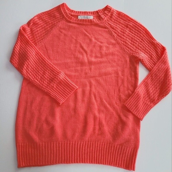 Forever 21 Sweaters - Forever 21 Crochet Knit Pullover Sweater Womens S Small Coral Preppy Acrylic